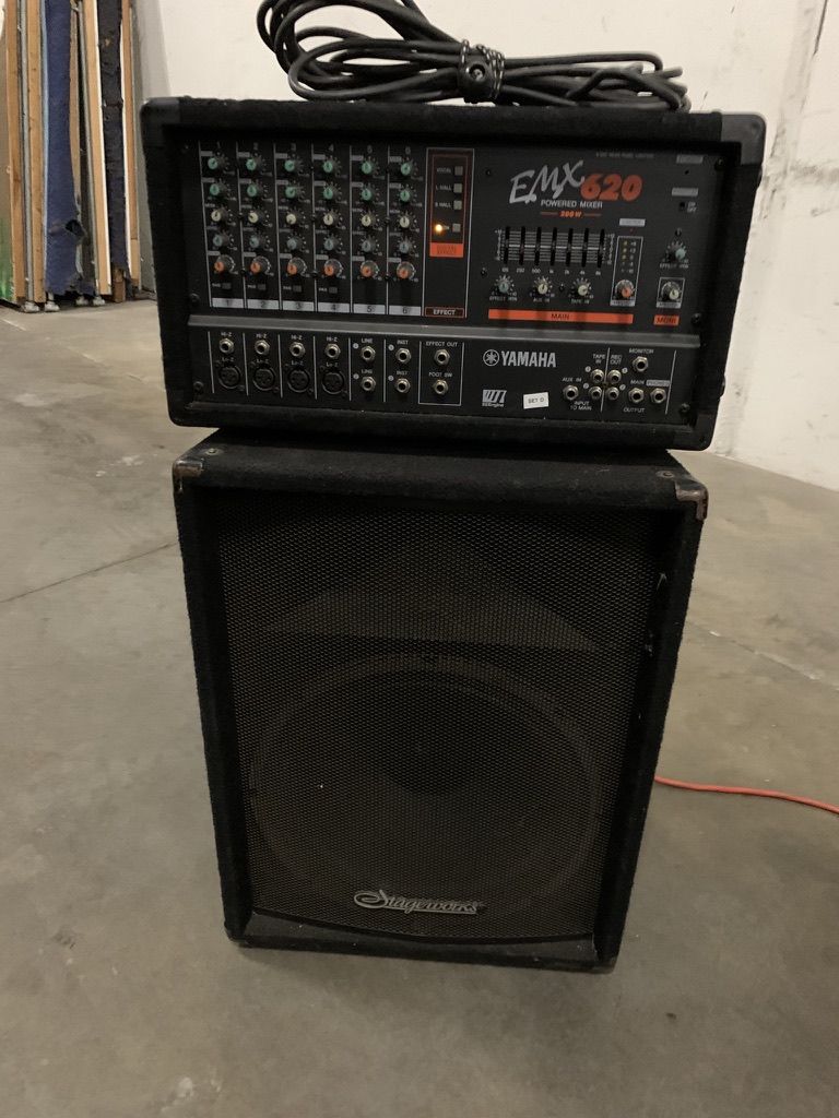 Yamaha EMX 620 Powered Mixer & Stageworks 15" PA Speaker for Sale in
