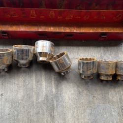 Vintage Parkhill Drop Forged Socket Set - 8 Large Sockets with Metal Case