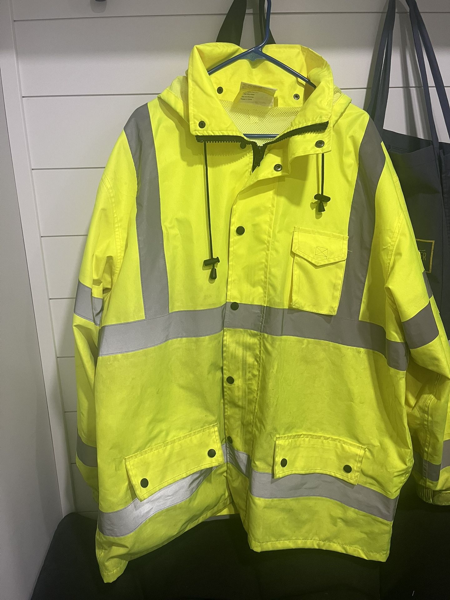Safety, rain, jacket, waterproof reflective, high visibility with interior mesh, yellow lime