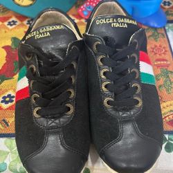 Dolce&Gabbana Men 6US Sneakers Black DG logo embroidery Vintage Luxury Casual 