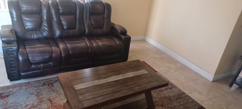 Leather Reclining Sofa and Coffee For Sale 