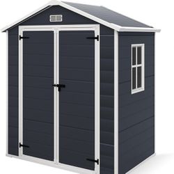 6x4.4FT Resin Outdoor Storage Shed, Waterproof Resin Shed,Plastic Storage Shed with Reinforced Floor for Outdoor to Store Garden Tools (Darkgray
