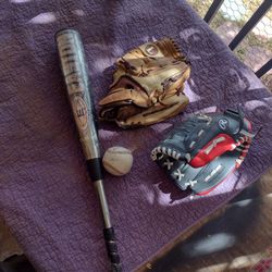 Baseball Gloves, Bat And Ball $30