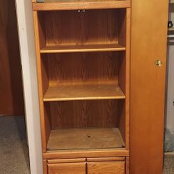 Oak Matching Book Cases with glass doors and light