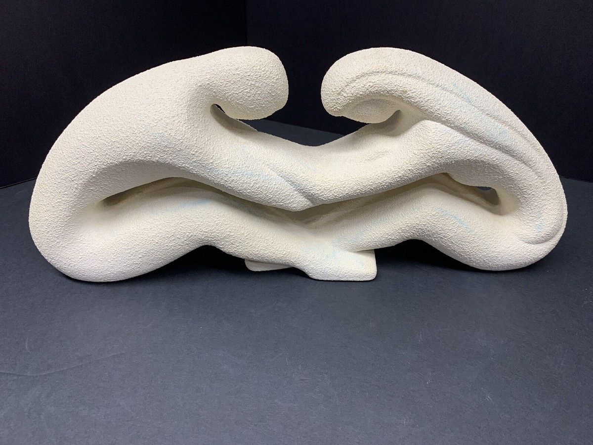 Royal Haeger Couple Reaching Infinity Sculpture 1980s White & Blue Matte Pottery