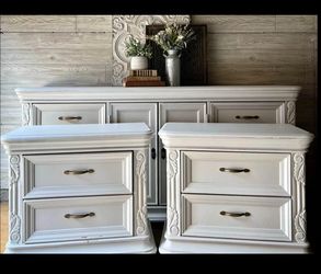 White Wood Dresser with 2 nightstands