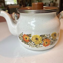 Vintage Flower Enamel Tea Pot  Kettle