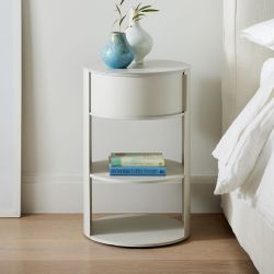 West Elm Belle Steel Nightstand, Single, Light Gray, Swing-Door Top + 2 Shelves
