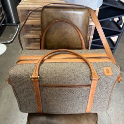 Vintage Hartmann Luggage Tweed & Leather Cosmetic Case Duffle Shoulder Bag Excellent Condition