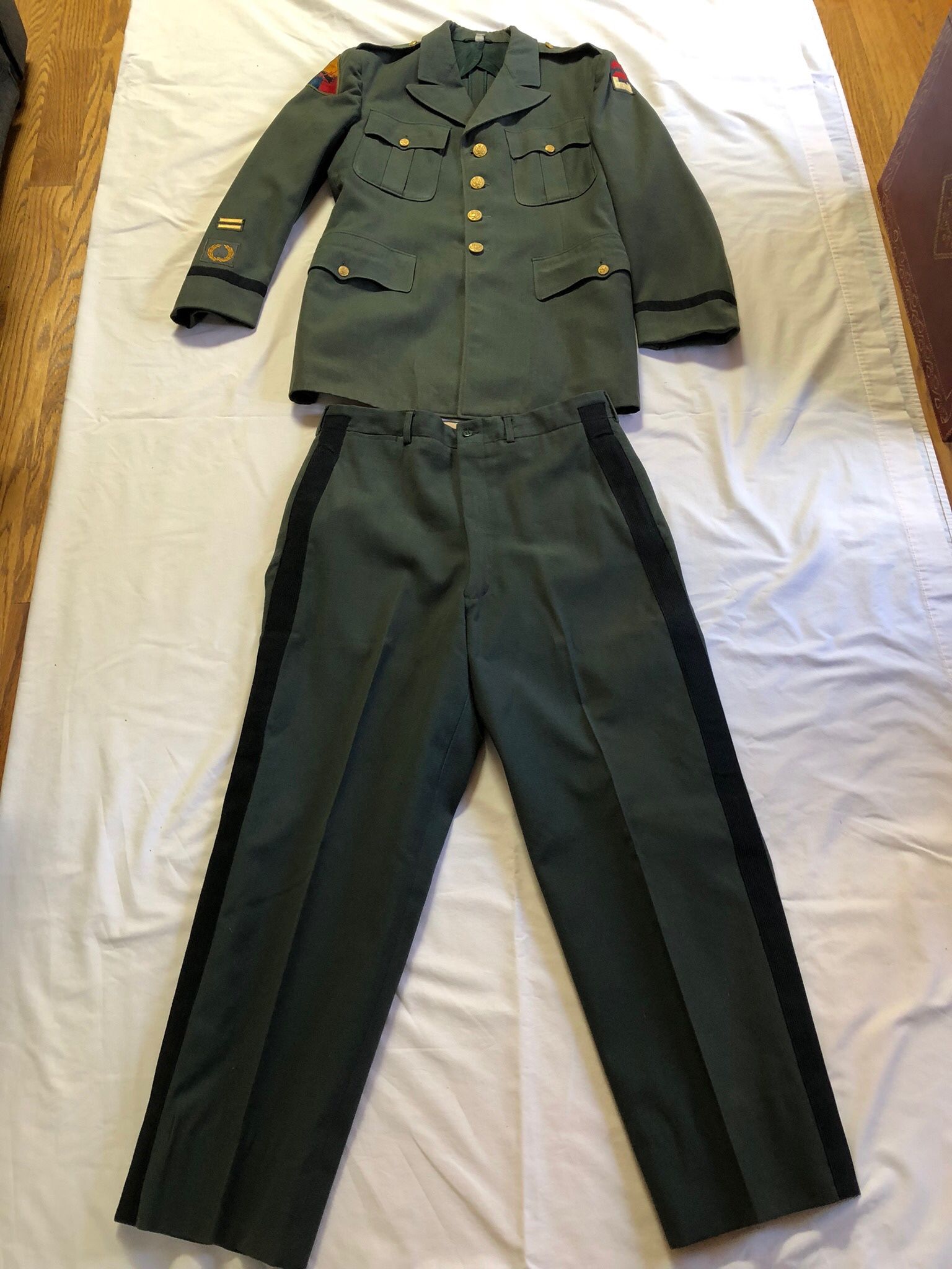 1956 Army Officer’s Uniform Jacket W/ Patches, Brass Buttons & The Pants In Good Condition