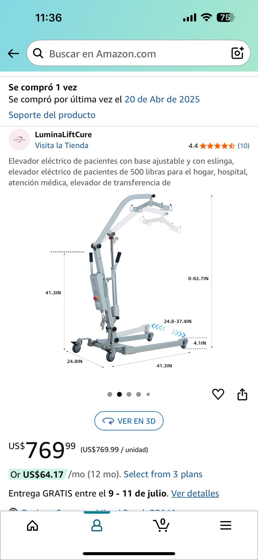 Patient Lift, Eléctrical / Grúa Para Pacientes Eléctrica