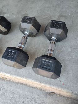 20 lb each hex rubber coated dumbbells