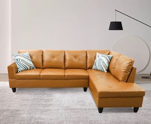 6 seater leather sofa, Ginger yellow color