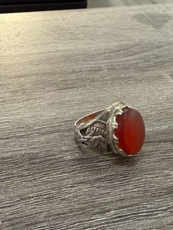 Men red agate sterling silver 925 ring size 12