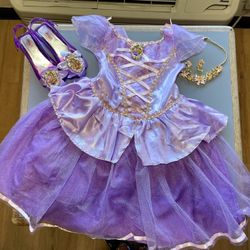 Disney Rapunzel Costume Dress Set With Shoes And Earnings And Necklace 