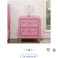 USED!!! Tufted Pink Leather Modern Nightstand 