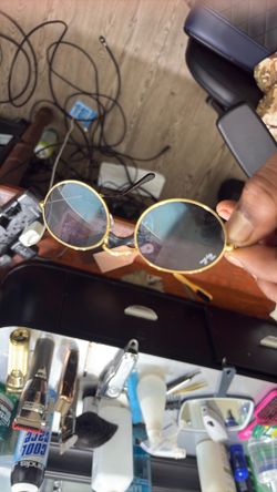 ray bans gold black .. blue tint