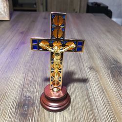 Gold Blue Yellow 6” Cross New 