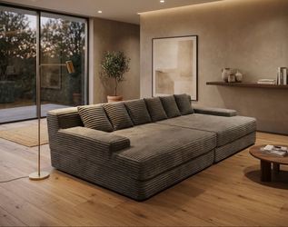 Oversized Boneless Modular Grey Corduroy Sofa Bed