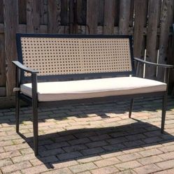 Like New Outdoor Black Bench With Cushion. 75 Firm