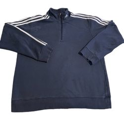 Adidas Jacket Men Large Blue Quarter Zip Embroidered Logo Casual Heavyweight