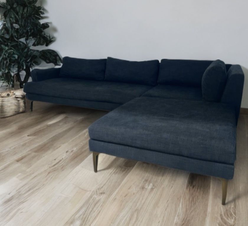 West Elm Sectional Couch – Performance Linen, Midnight Indigo – OBO