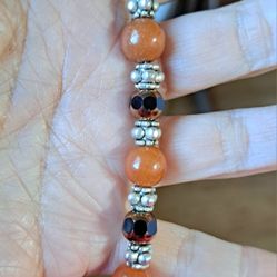 Sterling Silver Orange Aventurine Beaded Bracelet