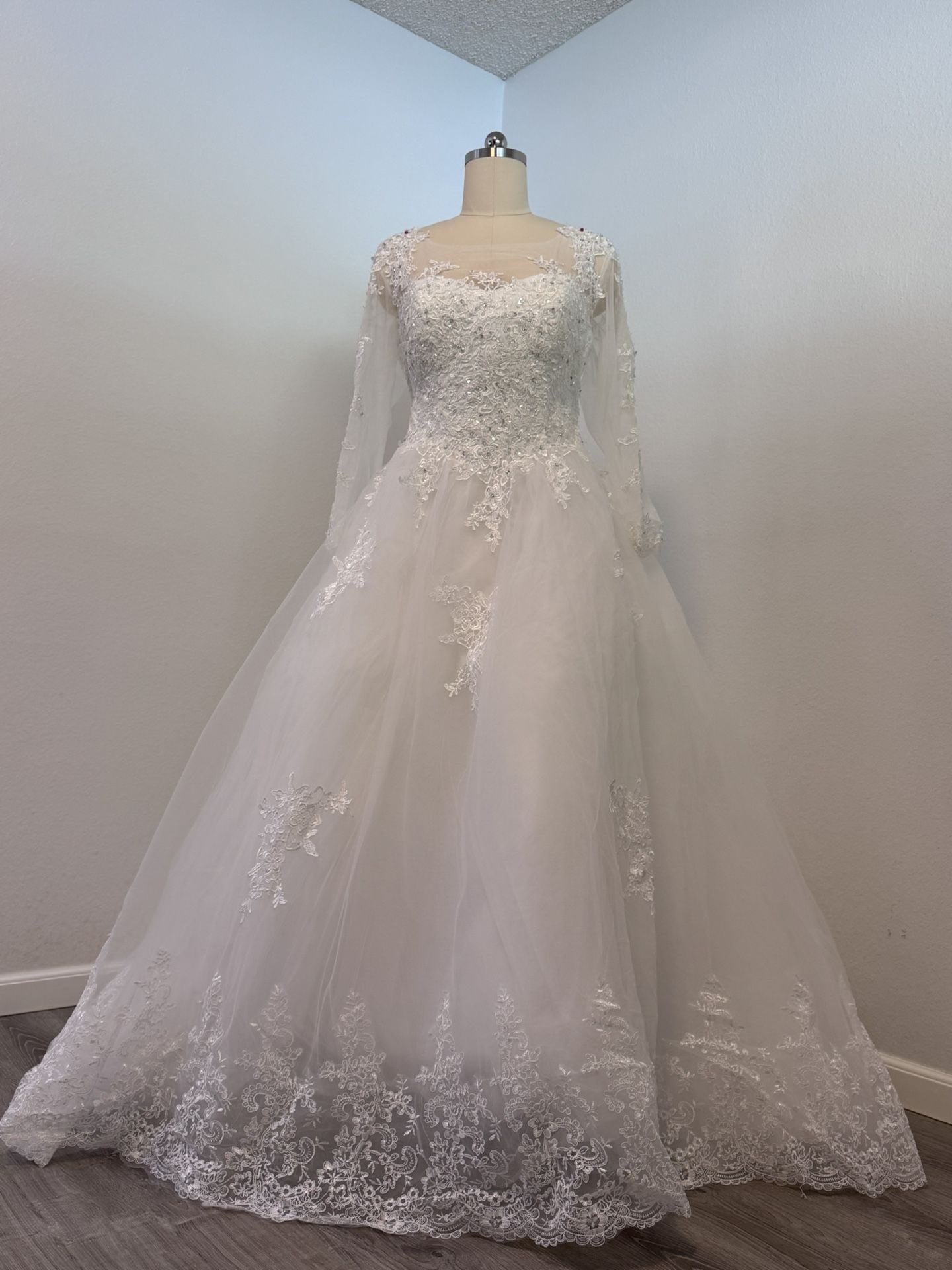 Brand new Ethereal Blossom Lace Long-Sleeve Wedding Gown