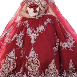 Burgundy & champagne Quinceañera Dress