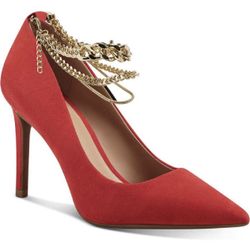 INC Saddle Microsuede Dressy Red W/gold-tone Chain Pumps