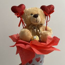 Hermoso Arreglo De  Osito Para Regalo De 14 De Febrero 