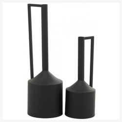 Black Metal Vase with Handles Set of 2