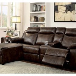 Brown Sectional Sofa With Recliner And Chaise (Free Delivery)