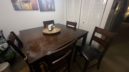 Dark Wood Dining Table Set with 5