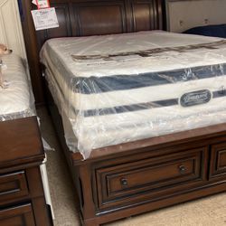 Queen size headboard, footboard and rails dresser and nightstand $2000 brand new three colors to choose from