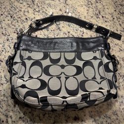 COACH F12657 Zoe Signature Jacquard Hobo Bag Canvas Grey/Black Leather