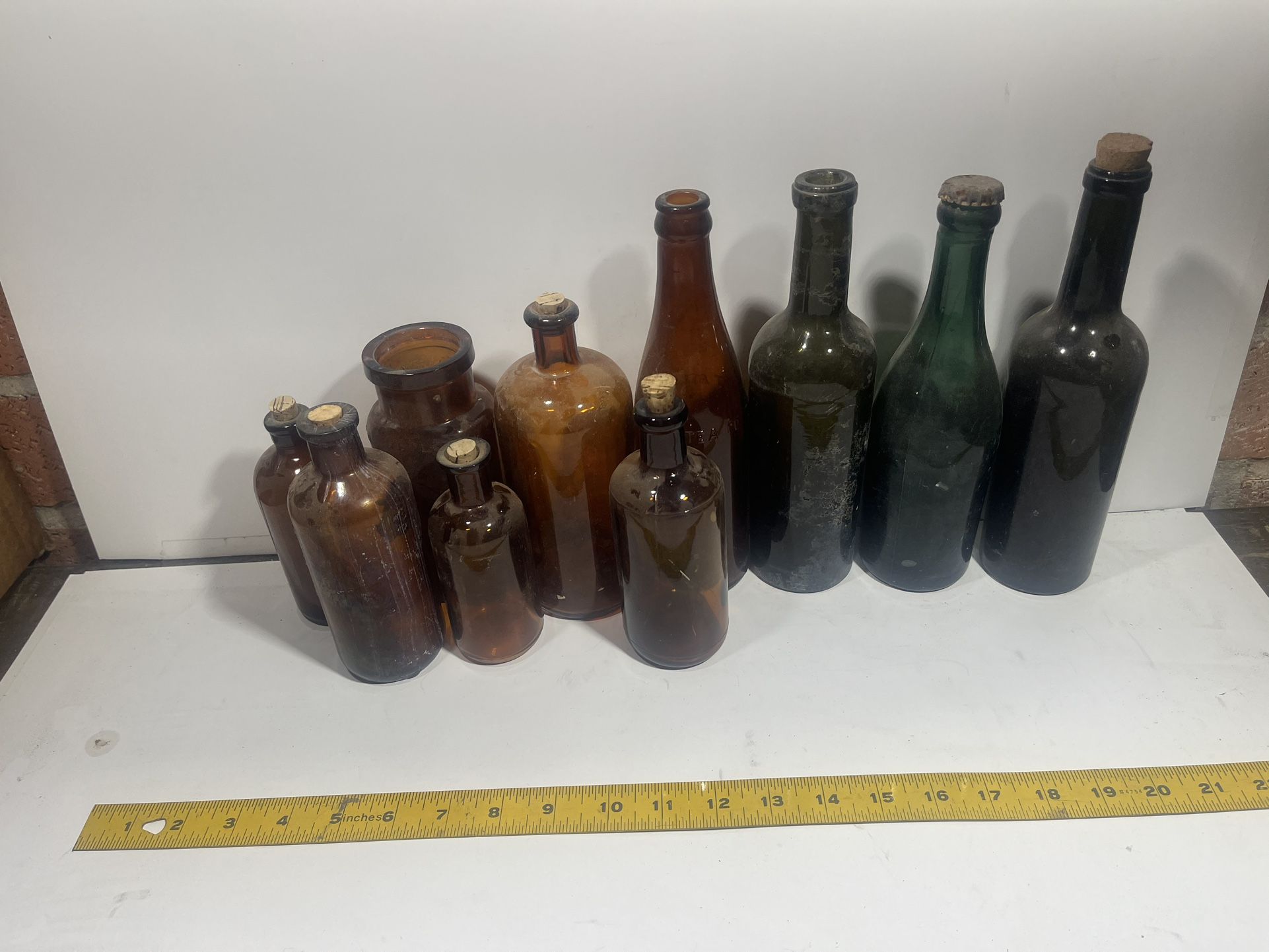 Brown And Green Antique Glass Bottle Lot