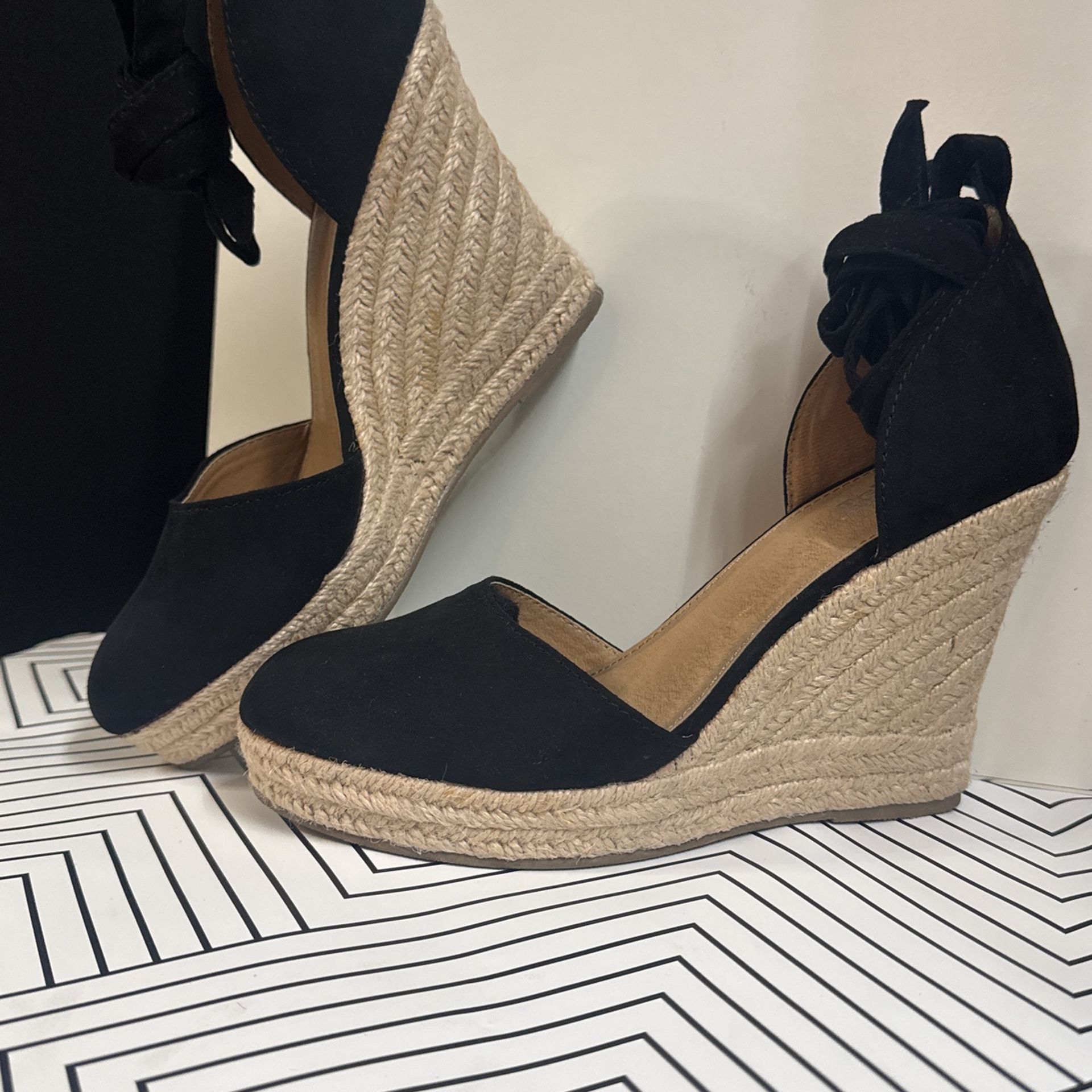 Summer Wedge Black Lace Up Shoes