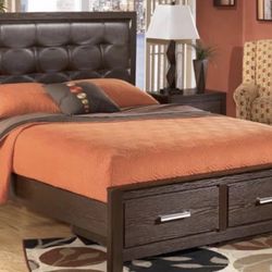 Ashley Furniture Aleydis - Warm Brown Queen Upholstered Storage Bed 