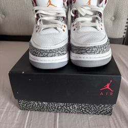 Jordan 3 Retro White/ Light Curry- Cardinal Red - Size 6.5Y 