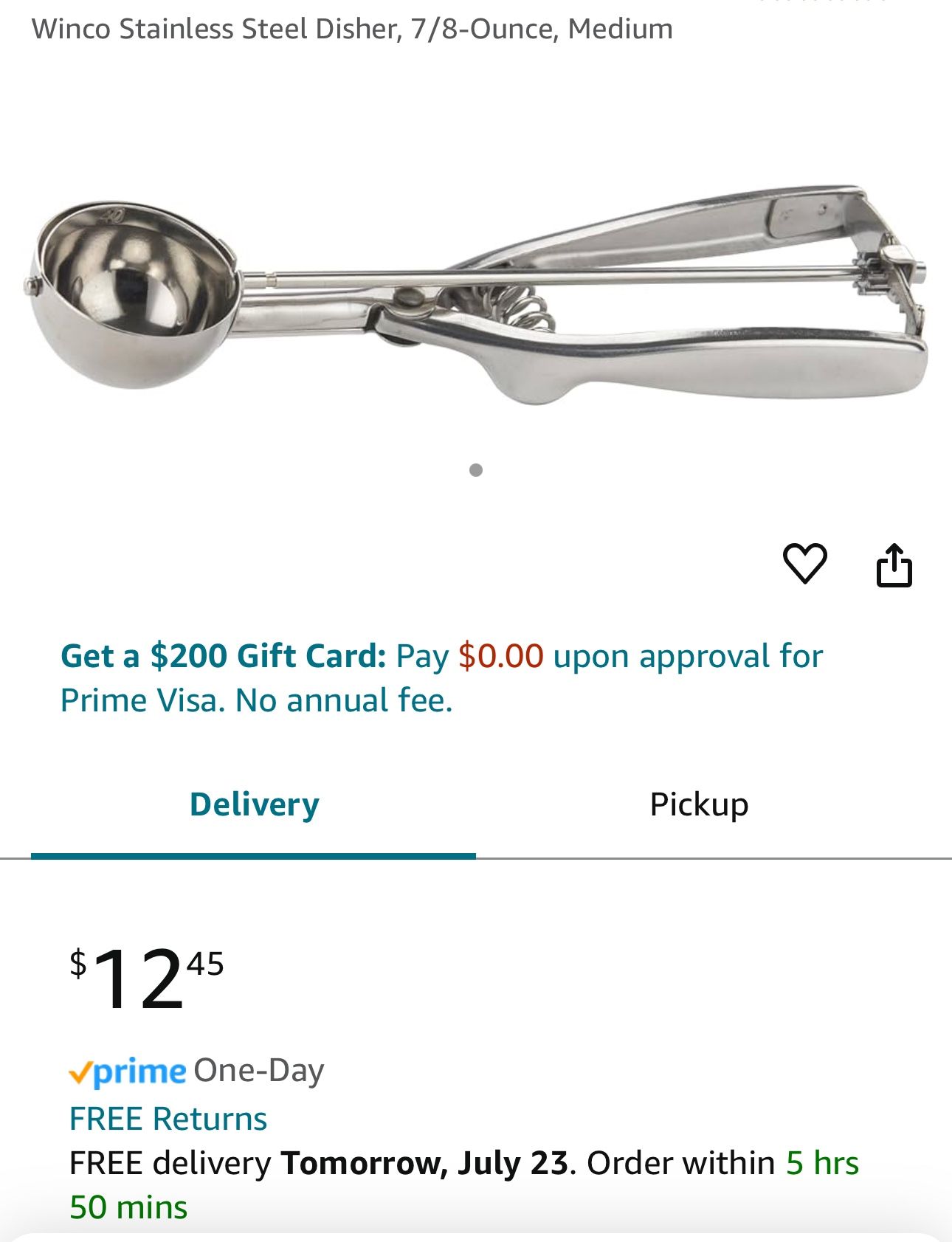 Winco Stainless Steel Disher, 7/8-Ounce, Medium