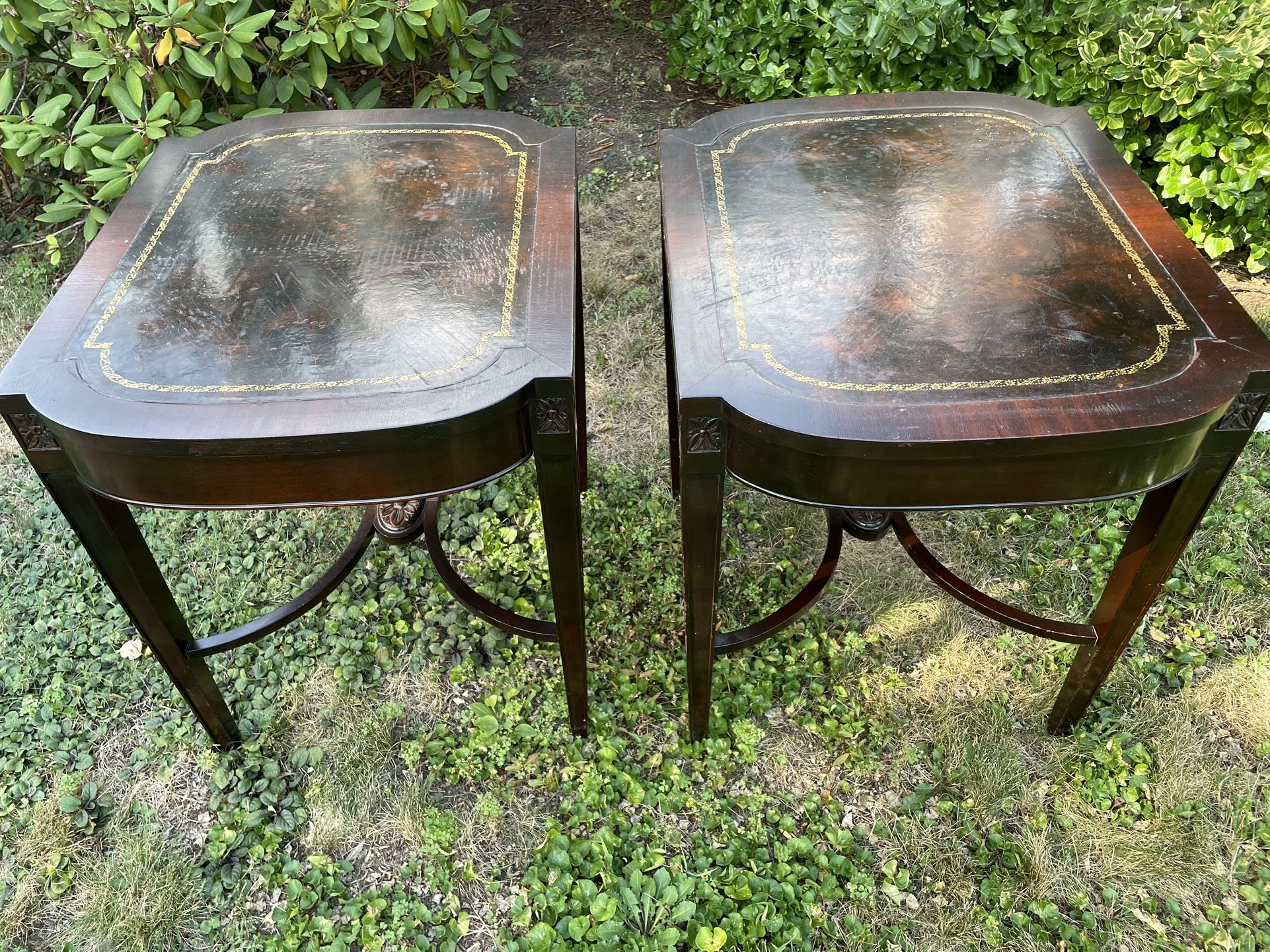 2 Matching mahogany/leather Top Tables