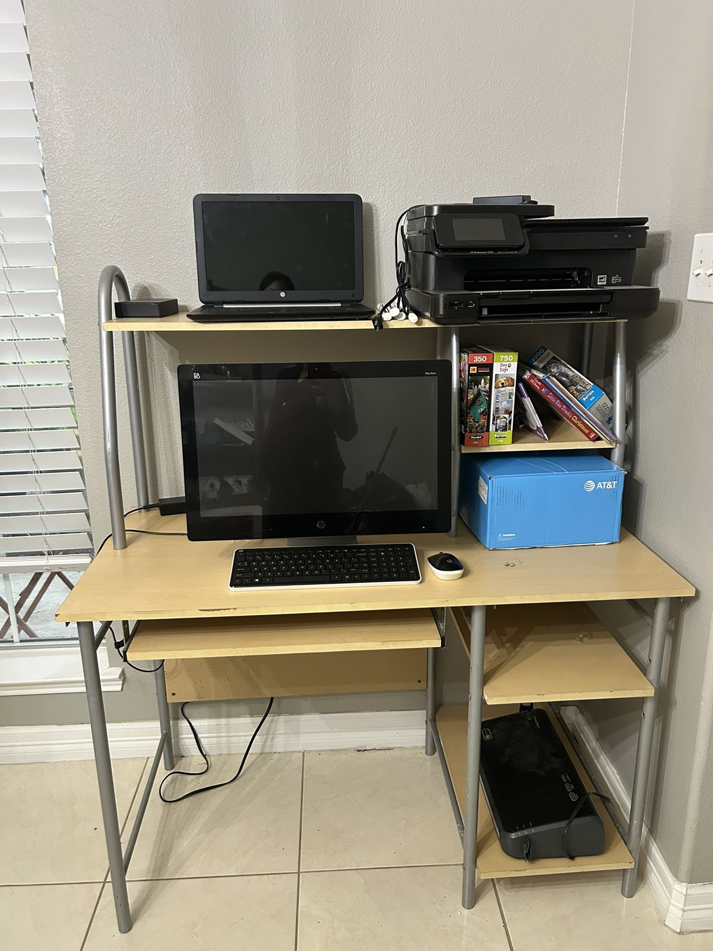 Computer Laptop Printer And Desk