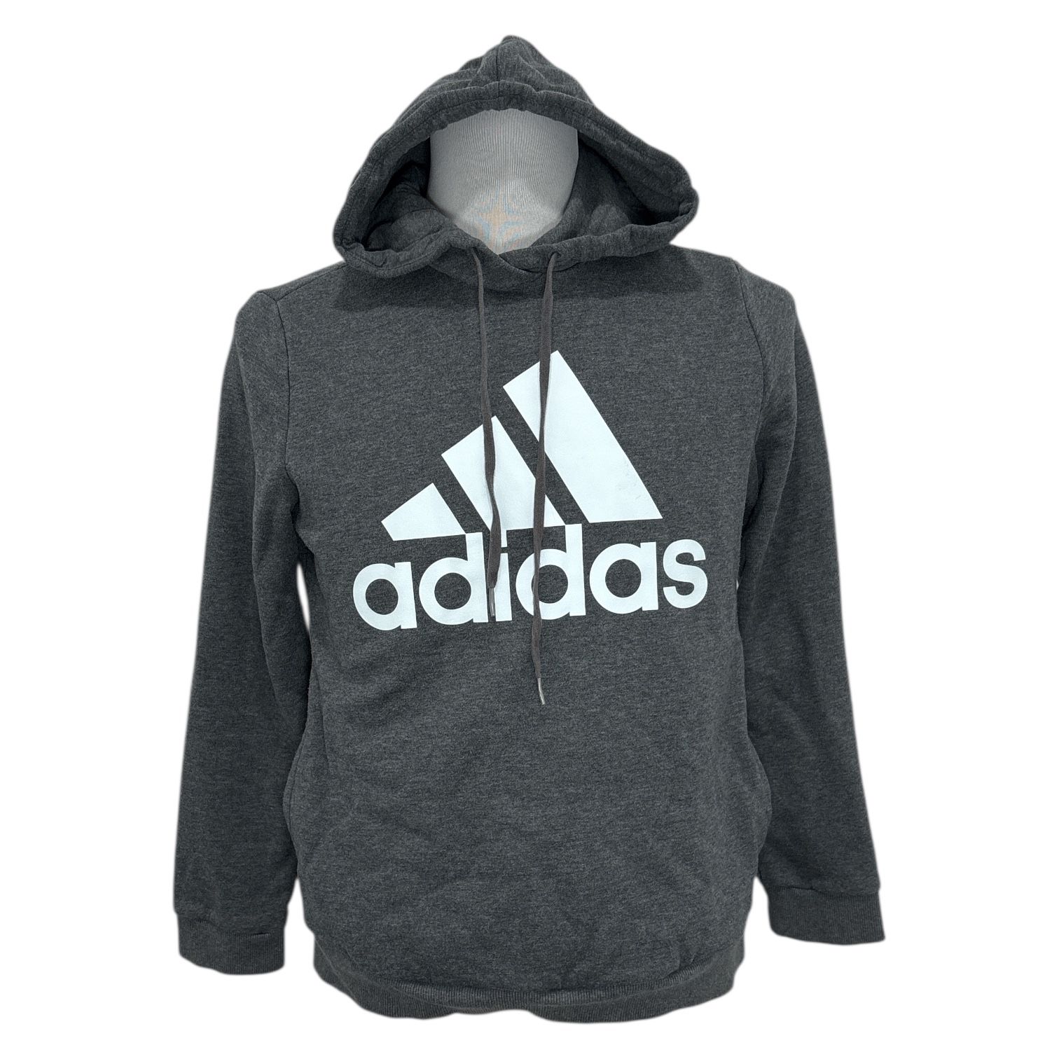 Adidas Men’s Grey Hoodie Pullover Sweatshirt Pockets Warm Athletic Size Large