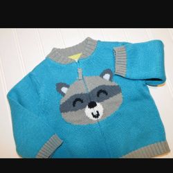 Carters Baby Boys Sweater 6 Month Blue Gray Raccoon Cotton Cardigan


