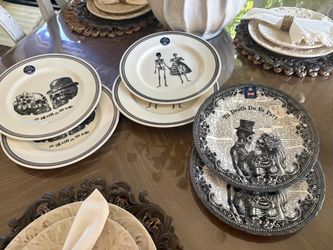 Royal Wessex Halloween Bride Groom Skeleton Death Do Us Part Dinner Plates Set 6