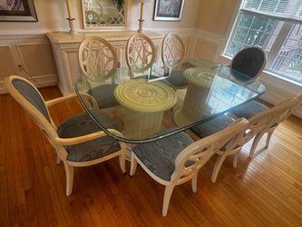 Dining Room Set – Glass Table, 8 Chairs & Credenza