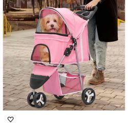 MoNiBloom Foldable 3-Wheel Pet Stroller with Storage, Cup Holder, and Waterproof Cover for Small Dogs and Cats B002