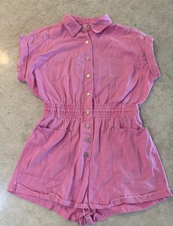 Pink Denim Button-Front Romper