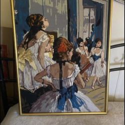 Edgar Degas Ballet Class vintage French needlepoint w gold frame